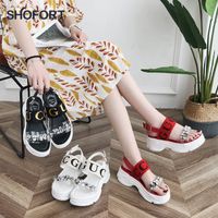 Shofort 웨지 여성용 플랫폼 샌들 2020 차가운 여름 샌들 두꺼운 솔형 신발 야생 해변 샌들 Zapatos de Mujer T200605