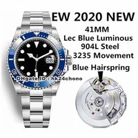 2020 EWF 904L Acciaio 41mm Data DATA AUTOMATICI Uomo Automatico Blue Ceramic Bangent Black Dial 904L Bracciale in acciaio Acciaio Gents Orologi