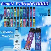 RANDM TORNADO 8000 PUIL 0 2 3 5 Прочность одноразовые ручки Vape E Cigarette с воздушным потоком перезаряжаемые 850 мАч батареи сетки батареи COIL 16ML предварительно заполненный POD PAPO