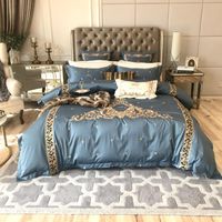 1000TC Egyptian Cotton Blue Luxury Royal Bedding set Queen King size Bed set Embroidery Duvet cover Bedheet set Bed cover LJ200819