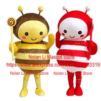 Mascot doll costumeYellow Red Bee Mascot Costume Cartoon Set Adult Size Birthday Party Holiday Gift by1096