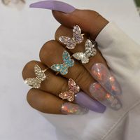 Heißer Verkauf 5 Farben Glänzend Temperament Schmetterling Zirkonia Kristall Finger Ringe Süße Frauen Hochzeits-Party Schmuck