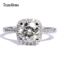 TransGems Center 1.5ct Moissanite Diamond Halo Engagement Ring Solid 14K White Gold for Women Wedding Anniversary Birthday Y200620
