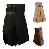 Mens Vintage Kilt Scotland Gothic Kendo Pocket Skirts Custom...