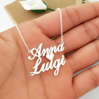 Pendant Necklaces Custom Double Names Necklace Silver Gold Chain Stainless Steel Customized Personalized Two With Heart Charm Couple Gift