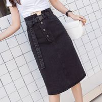 black denim skirt knee length