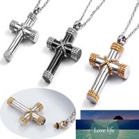 Stainless Steel Funeral Cremation Cross Pendant Urn Necklace...