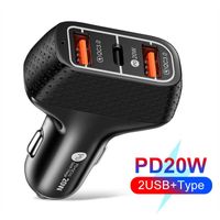 PD 20W Carregador de carro 2 portas USB tipo C carregador de carregamento rápido telefone celular para iphone 13 pro max mini