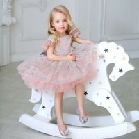 Lindo vestido de fiesta de bebé rosado para el cápsulo de cumpleaños brillo brillo tul tutu flores vestido de niña niños vestidos formales