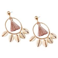 Fan Tassel Earrings for Women - Bohemian Fringe Hoop Drop Statement Trending with Shell Pink Dangle & Chandelier