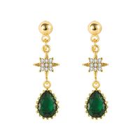 Dangle Avize Vintage Moda Yıldız Yeşil Kristal Zümrüt Gemstones Damla Küpe Kadınlar Için Altın Renk Takı Bijoux Parti Accessorie