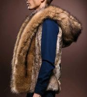 Men's Fur & Faux Men Coat Vest 2021 Autumn Winter Short Warm Hooded Fashion Stitching Contrast Color Imitation