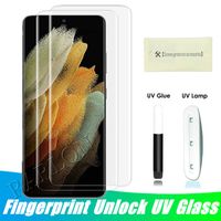 Cola de nano líquido leve UV Protetor de tela de telefone de vidro temperado para Samsung S23 Ultra S22 S21 S20 Plus Nota 20 10 9 S10 S9 S8 Huawei P50 Pro Mate 40 Nova 8