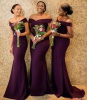 African 2022 New Satin Off The Shoulder Mermaid Bridesmaid Dresses Maid of Honer Dress Back Zipper Wedding Guest Gowns BM0850