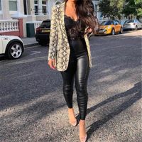 Hayvan Yılan Cilt Rahat Blazer Kadınlar Haki Moda Uzun Kollu Ofis Bayanlar Blazer Sonbahar Ceket Kadın Giyim Coats1
