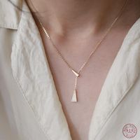 Other 925 Sterling Silver Creative Triangle Pendant Clavicle Chain Necklace Women Adjustable Fashion Party Plating 14k Gold Jewelry