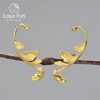 Lotus Fun Luxe 925 Sterling Zilveren Klassieke Patroon Acanthus Blad Ongebruikelijke Design Oorbellen voor Vrouwen 18K Gouden Sieraden 220211