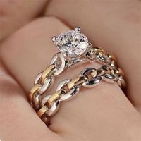 Novo Design Diamond Chain Ring Gold Prata Cor Anel Conjunto para Mulheres Casamento Noivado Festa Jóias