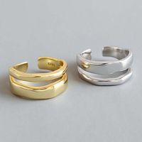 Casal S925 Sterling Silver Ring Couple Abrir Anel com Personalidade Irregular Duplo camada lisa de onda Rings Geométricas Casal Anel