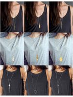 Pendant Necklaces Long Sweater Necklace 9pcs/set Feather Leaf Bar Disc Tassel Oval-shape Triangle Silver Color Gold Plated1