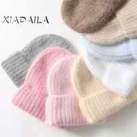 Selling Winter Hat Real Rabbit Fur Hats For Women Fashion Warm Beanie Angola Solid Adult Cover Head Cap 220118