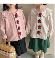 Kızlar El Tığ Gül Gömlek Bahar 2022 Çocuk Butik Giysileri 2-8 T Çocuklar Pamuk Uzun Kollu 3D Çiçek Tops