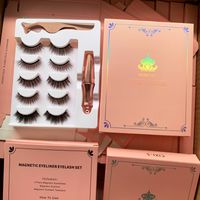 5 Pairs Magnetic Eyeliner and Eyelashes Kit Volume Fluffy Natural look False Eyelashes No Glue Wispies Long Extension Eye lashes with Tweezers Easy to Wear Resuable