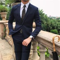Men' s Suits & Blazers Fashion Stripe Slim Mens For Groo...