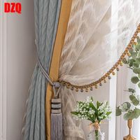 Cortina cortina Luz americana luxo azul jacquard seda costura cortinas para sala de estar com acabamento personalizado gaze