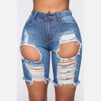 Frauen Loch Denim Jeans aushöhlen Sexy Hohe Taille Sommer Blau Shorts Damen Zipper Fly Jeans