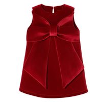 Red Sleeveless Gold Velvet Gown Age For 1 - 8 Yrs Baby Girls Vintage Christmas Evening Dress Spring Big Bow Kids Frocks 220121