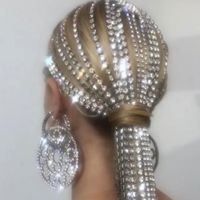 Uzun Püskül Rhinestone Kafa Zincir Şapkalar Kadınlar için Kristal Düğün Saç Aksesuarları Gelin Kafa Takı