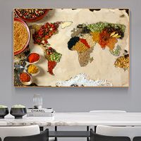 Grains Spices Spoon Map Wall Art Poster and Prints Food Pictures on Canvas Painting for Restaurant Living Room Home Decoration