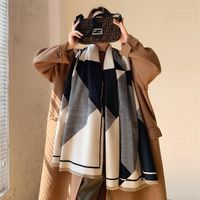 Shawls 여성 겨울 스카프 캐시미어 따뜻한 풀 아가씨 패션 빈티지 기하학적 줄무늬 스카프 두꺼운 소프트 목도리 랩 65 * 190cm1