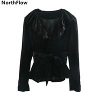 Women' s Jackets Northflow Women Velvet Bow Ruffles Soli...