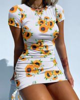 Casual Kleider 2022 Stil Frauen Slim Mantel Kurzes Kleid Damen Junge Sonnenblume Mini Sommer Färbe Kordelzug