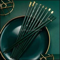 Chopsticks Flatware Kitchen, Dining & Bar Home Garden Green Gold Household Japanese-Style Fashion Non-Slip High-Temperature Alloy Family One