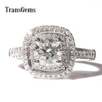 TransGems Double Halo Engagement Ring Center 1ct Moissanite Diamond Engagement Rings Solid 14k 585 White Gold for Women Wedding Y200620