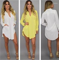Yaz Seksi V Boyun Kısa Plaj Elbise Şifon Beyaz Mini Gevşek Rahat T Gömlek Elbise Artı Boyutu Kadın Giyim11