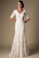 Ivory Vintage Lace Mermaid Modest Wedding Dresses With Half ...