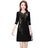 Casual Dresses Plus Size 5XL Autumn Winter Women&#039;s Embroidered Long-Sleeved Velvet Dress Middle Aged Mother Elegant 2286