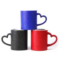 사랑 하트 핸들 컵 무성한 승화 빈 검은 빨간색 파랑 스타 머그잔 DIY 색상 변화 세라믹 텀블러 패션 6EX G2
