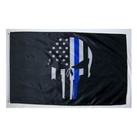 경찰 기념관 두개골 깃발 3x5ft 미국 얇은 파란색 라인 경찰관 지원 100D 폴리 에스터와 황동 그로멧