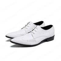 Novos Homens de Couro Genuíno de Oxford Sapatos Preto Festa de Casamento Branco Partido Masculino Vestido Sapatos Pontilhados Toe Lace Up Tênis de Brogue