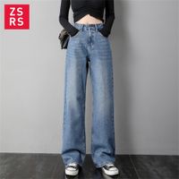 Zsrs new High Waist Straight Jeans Women autumn blue Casual ...