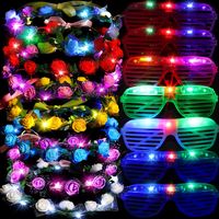 Gafas con diadema LED GlowyFlowers para fiestas de neón, cumpleaños de bodas, gafas con corona de flores iluminadas con luces intermitentes que brillan en la oscuridad.