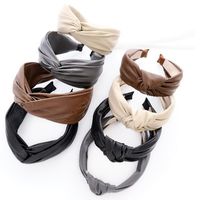 New Classic Women Hairband Wide Side PU Leather Headband Solid Color Turban Adult Top Quality Headwear Hair Accessories