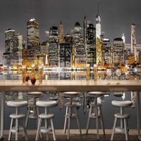 Restaurant Cafe Clubs KTV Bar 3D Photo Wallpaper Beautiful New York City Architecture Night Landscape Mural Papel De Parede Sala