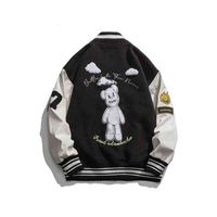 Men's Jackets Unisex Oversized Baseball Jacket With Bear Embroidery Fashion Loose Fit Letterman Coat Outerwear Tops For Couples 06N2