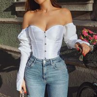 Frauen blusen shirts frauen hauchhülse korsett 2021 sommer herbst lange schulter vintage cropp tops verband elegant weiblich